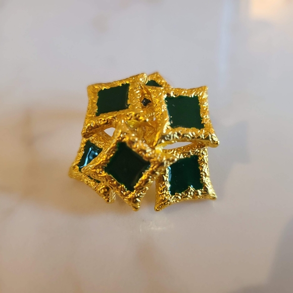 Vintage Layered Enamel Green Square Earrings - Picture 2 of 5